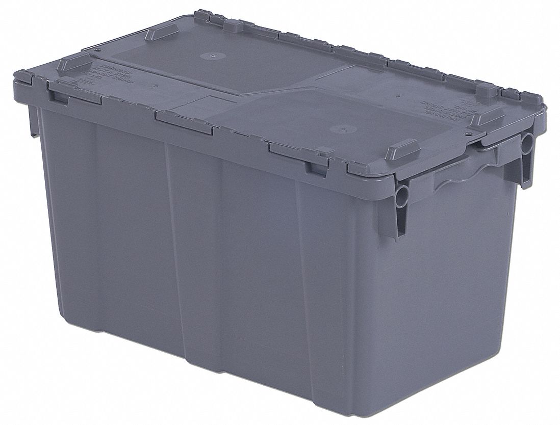 E3358 Attached Lid Container Gray Solid HDPE