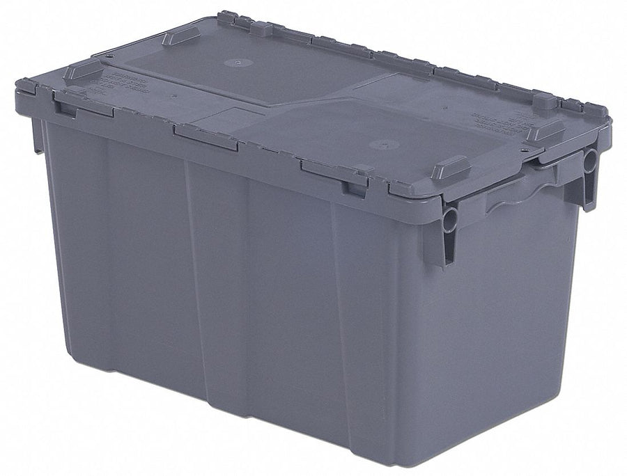 E3358 Attached Lid Container Gray Solid HDPE