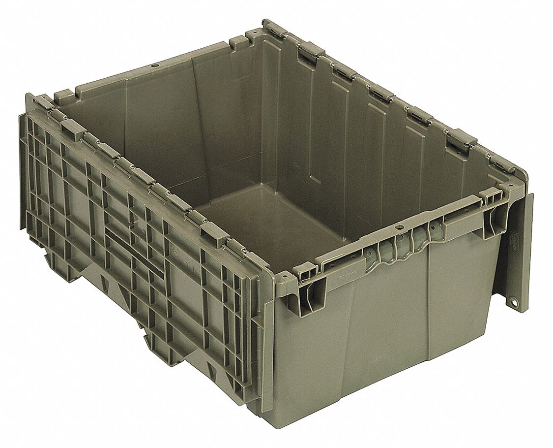 Attached Lid Container Gray Solid HDPE