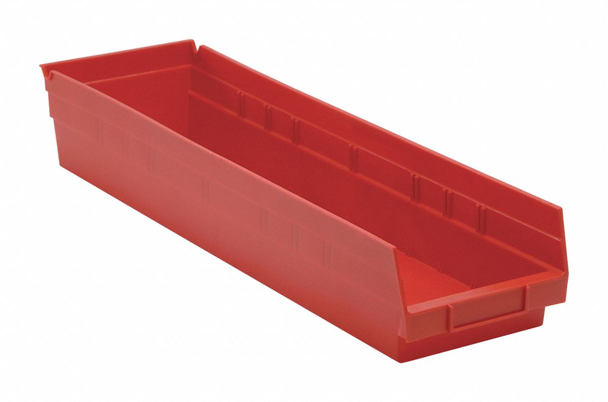 F0622 Shelf Bin Red Polypropylene 4 in