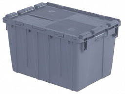 E3369 Attached Lid Container Gray Solid HDPE