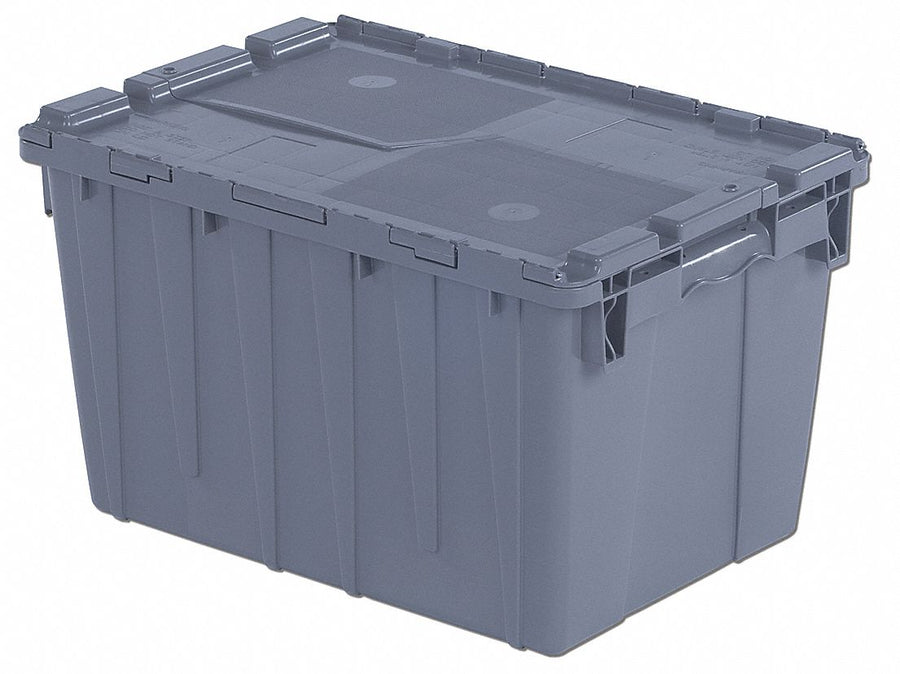 E3369 Attached Lid Container Gray Solid HDPE
