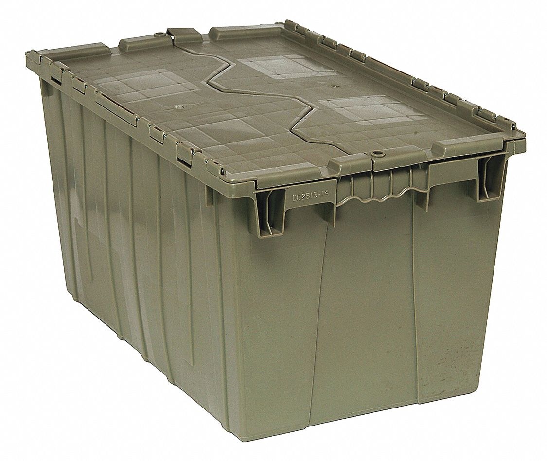Attached Lid Container Gray Solid HDPE