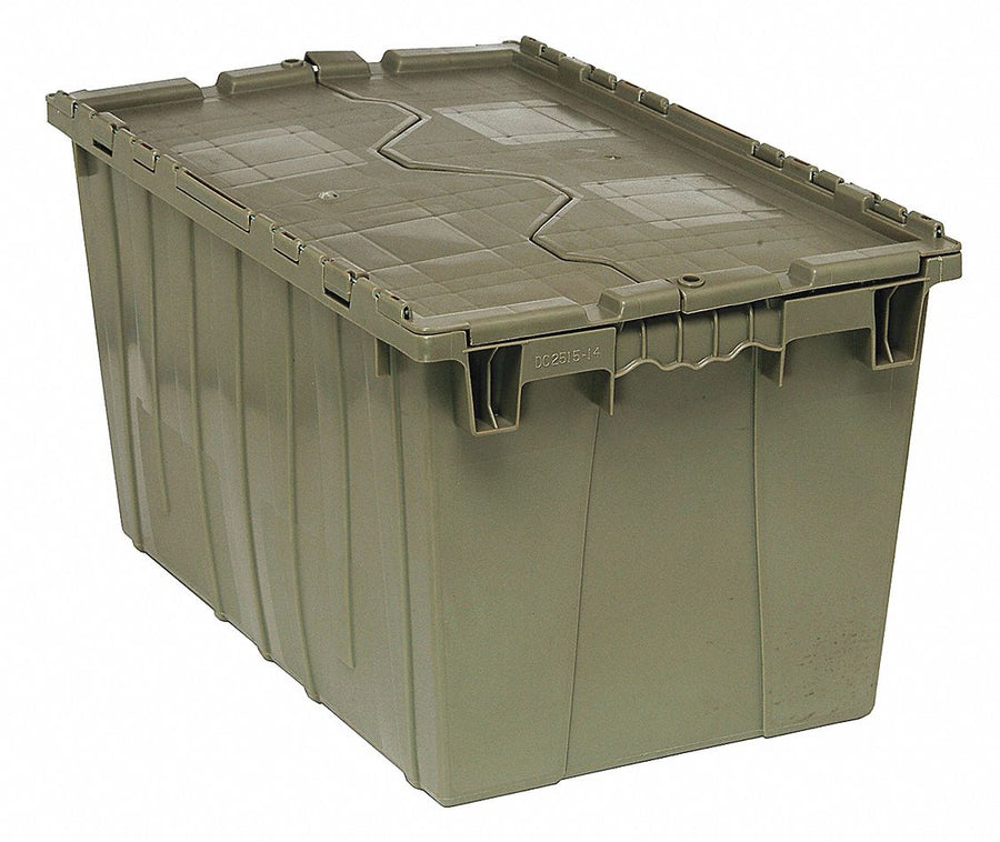 Attached Lid Container Gray Solid HDPE
