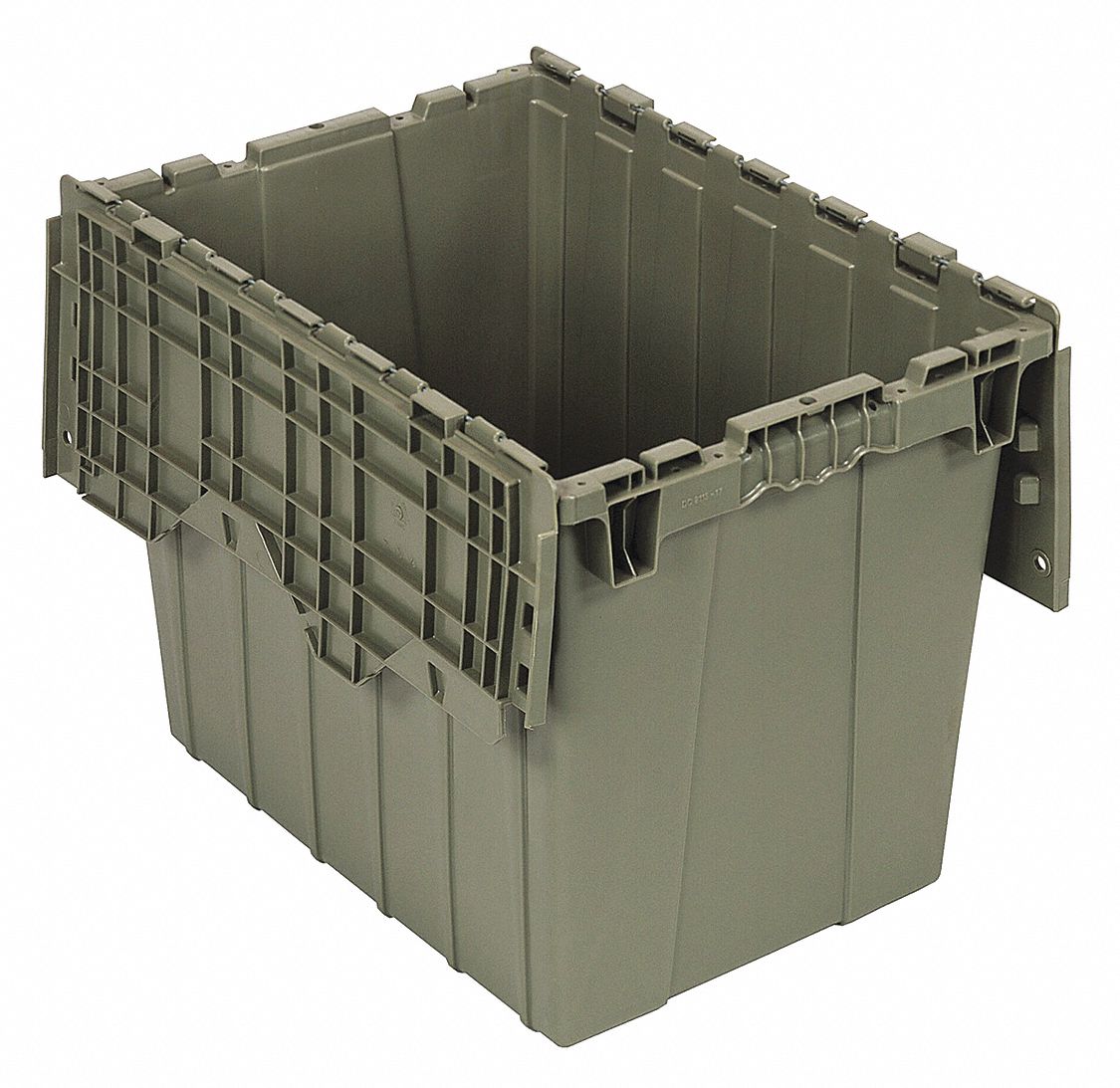 Attached Lid Container Gray Solid HDPE