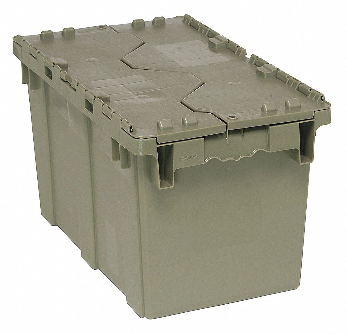 Attached Lid Container Gray Solid HDPE