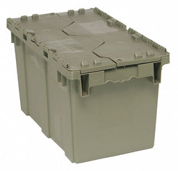 Attached Lid Container Gray Solid HDPE