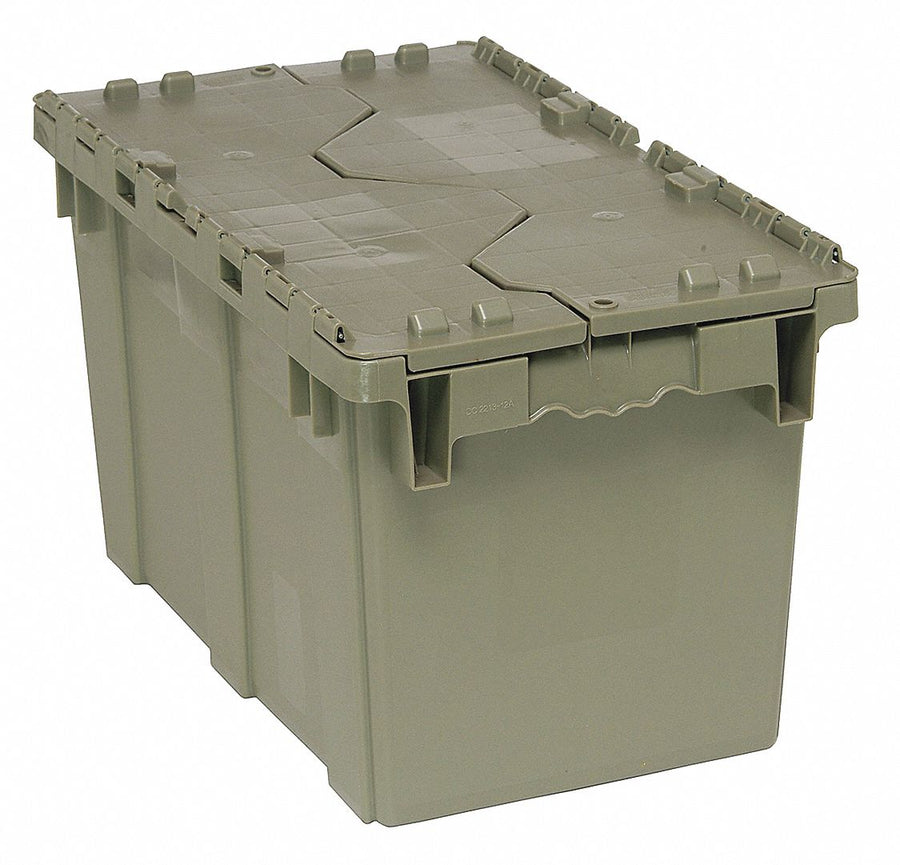 Attached Lid Container Gray Solid HDPE