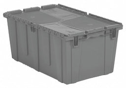 E3380 Attached Lid Container Gray Solid HDPE