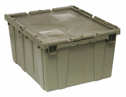Attached Lid Container Gray Solid HDPE