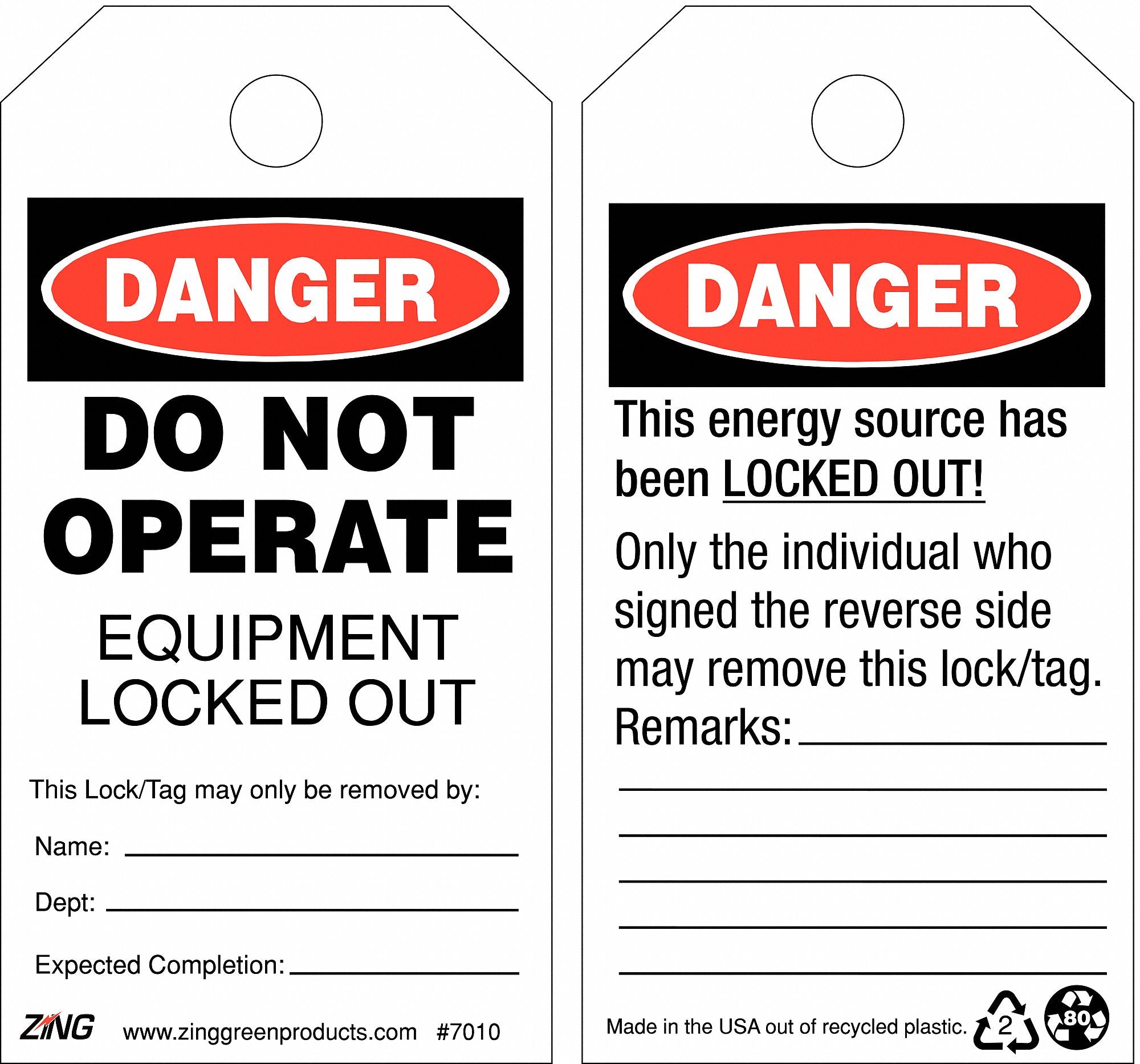 Danger Tag 5-3/4 x 3 In Plstc OSHA PK10