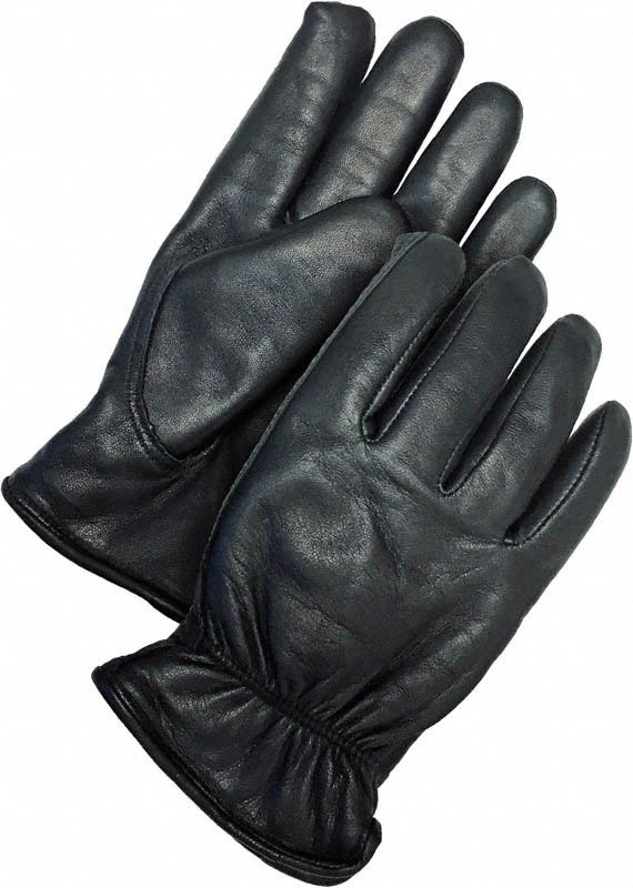 Leather Gloves Shirred Slip-On Cuff L