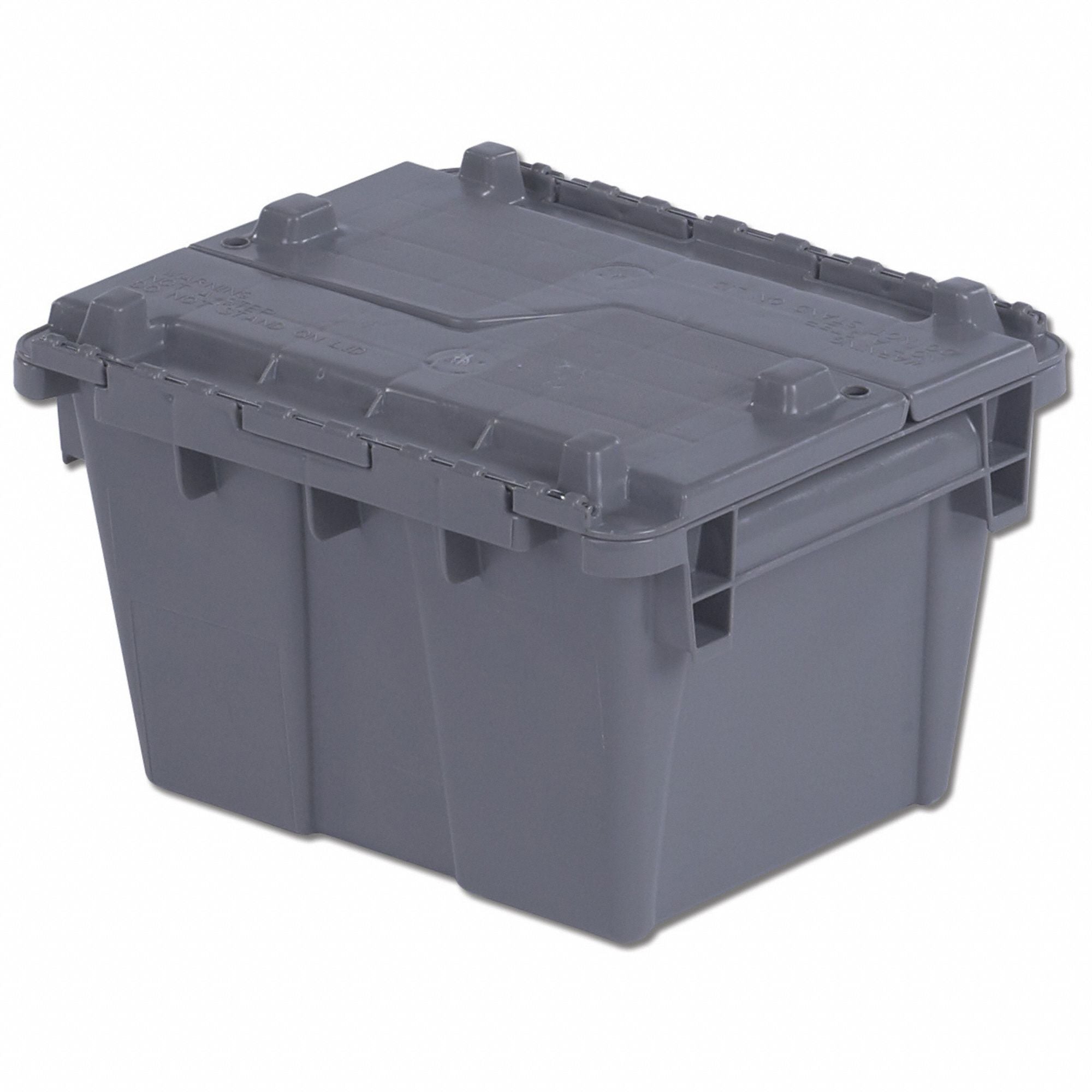 H4627 Attached Lid Container Gray Solid HDPE