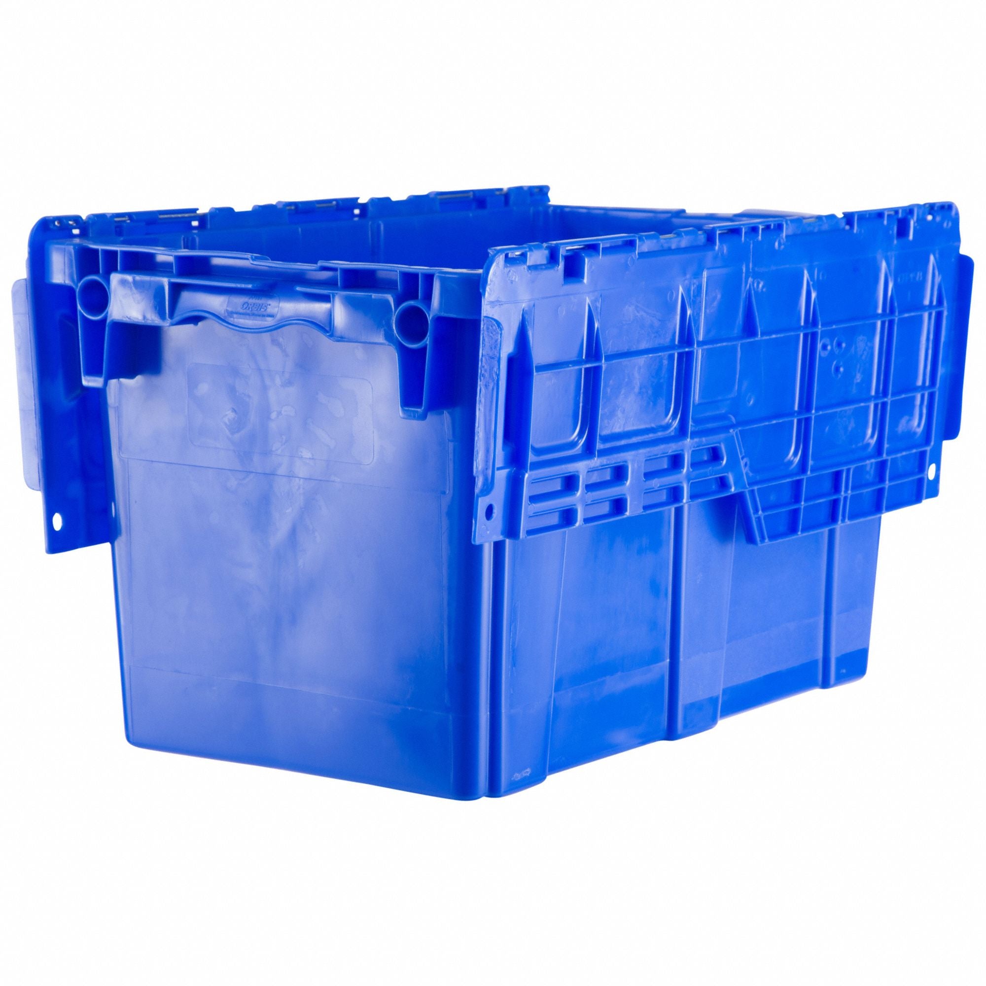 E3358 Attached Lid Container Blue Solid HDPE