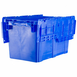 E3358 Attached Lid Container Blue Solid HDPE