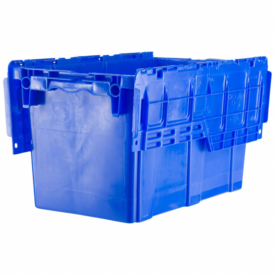 E3358 Attached Lid Container Blue Solid HDPE