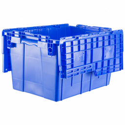E3369 Attached Lid Container Blue Solid HDPE