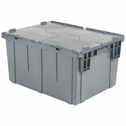 E3402 Attached Lid Container Gray Solid HDPE
