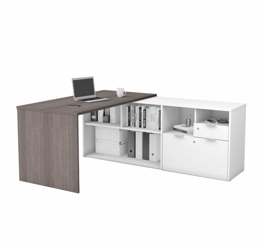 L-Shaped Desk 29.6 in H Bark Grey/White
